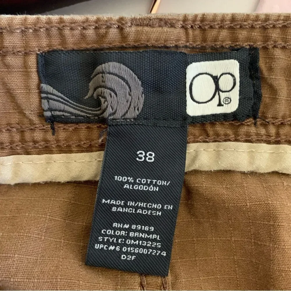 OP Vintage Brown Cargo Shorts ripstop Cotton and Knee-Length Design 38